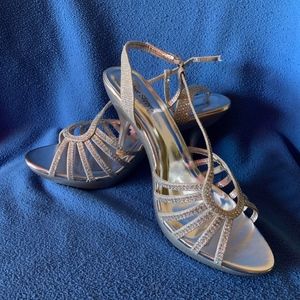 Stiletto Strappy Sandals Silver Lame' Sz 12W